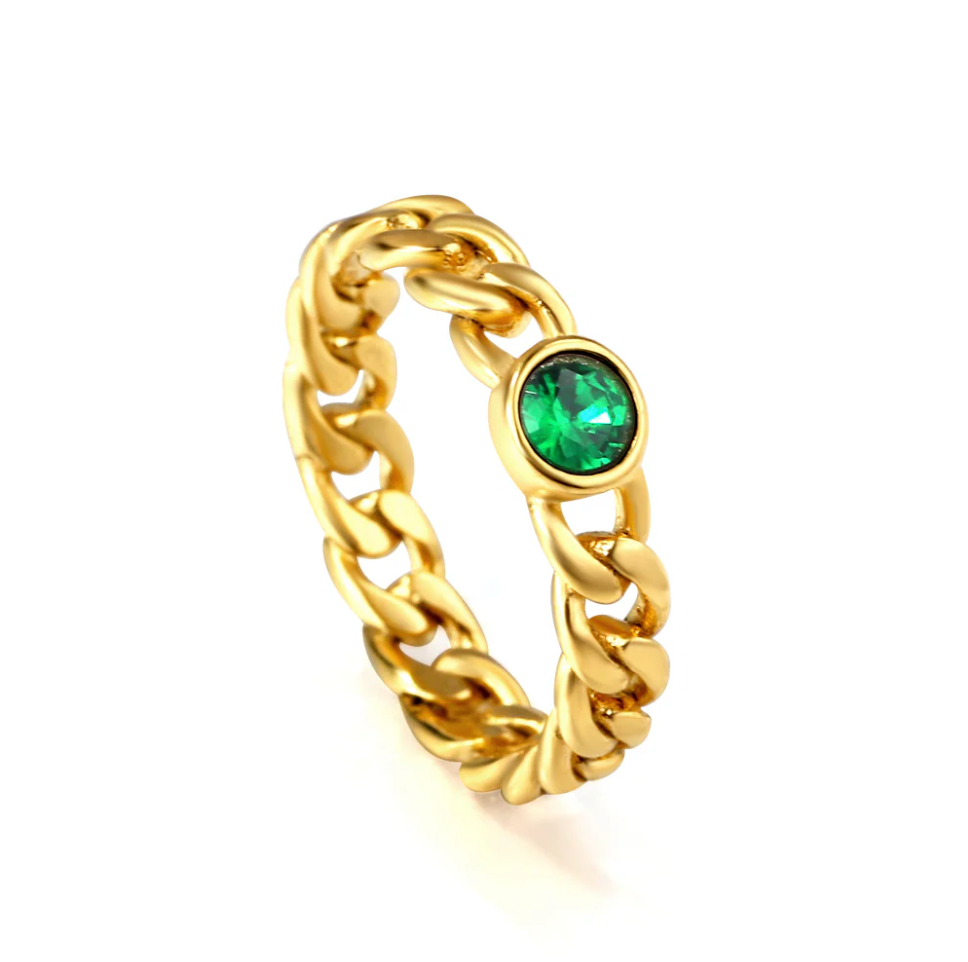 CARA Green Gemstone Chain Ring