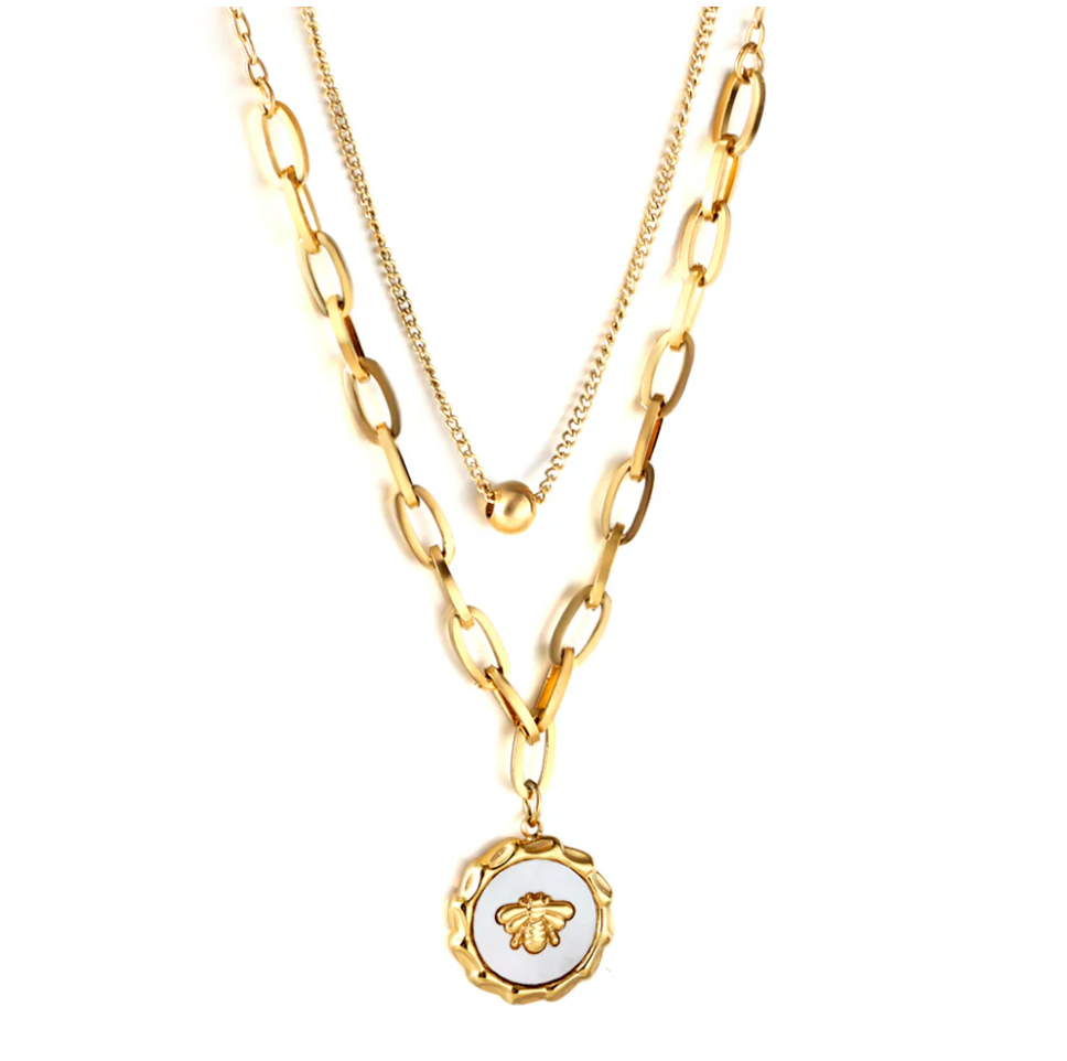 FLEUR Golden Bee Pendant Chain Necklace