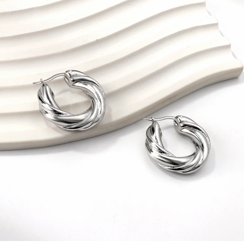 FRIDA Golden / Silver Twisted Hoop Earrings
