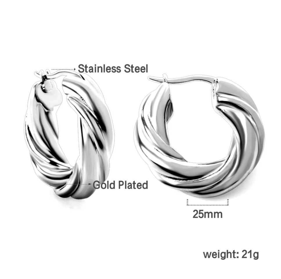 FRIDA Golden / Silver Twisted Hoop Earrings