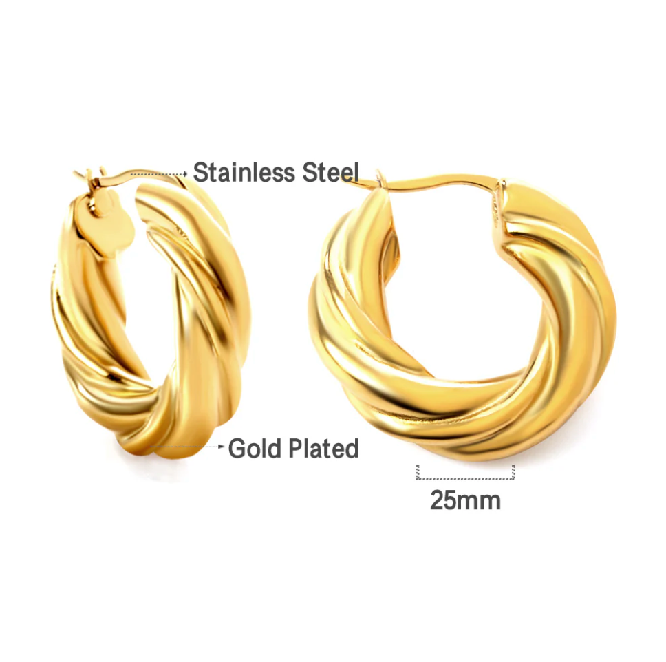FRIDA Golden / Silver Twisted Hoop Earrings