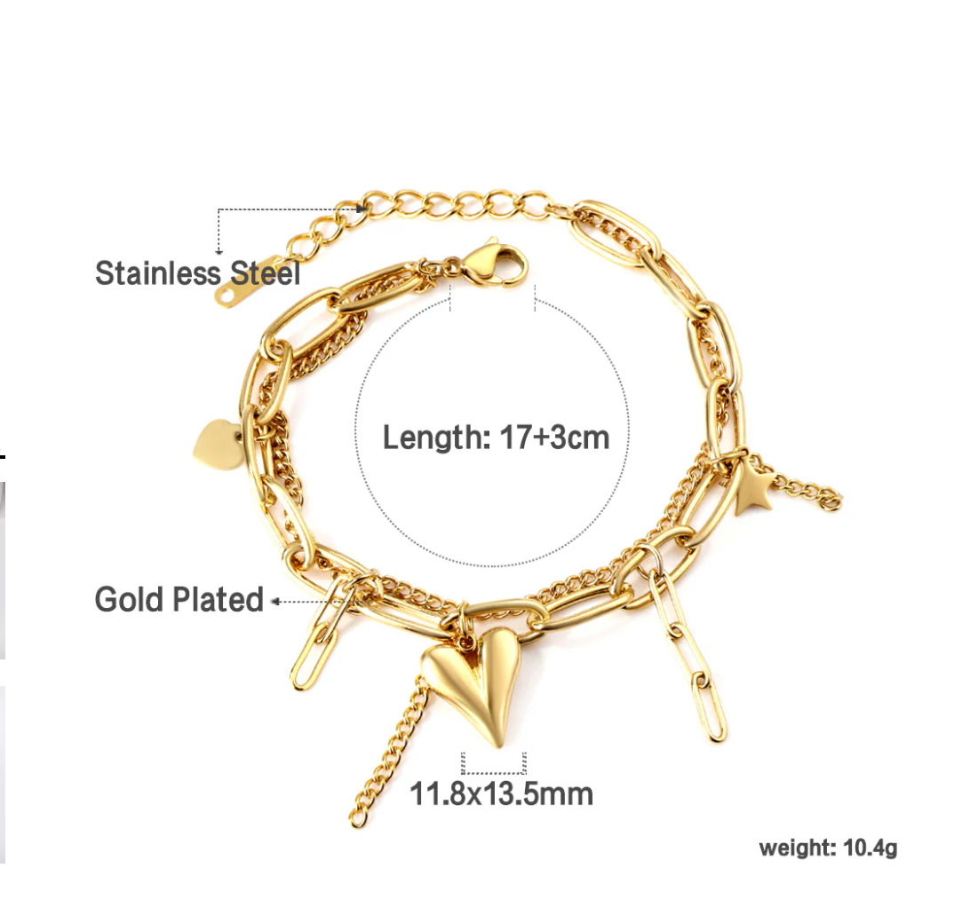 FINA Heart Charm Chain Bracelet