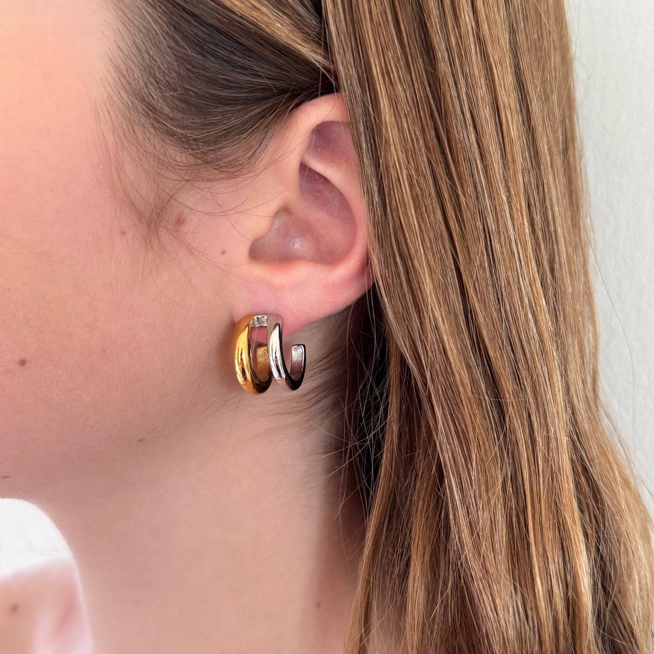 GIULIA Double Colored Earrings Silver and Gold Mix