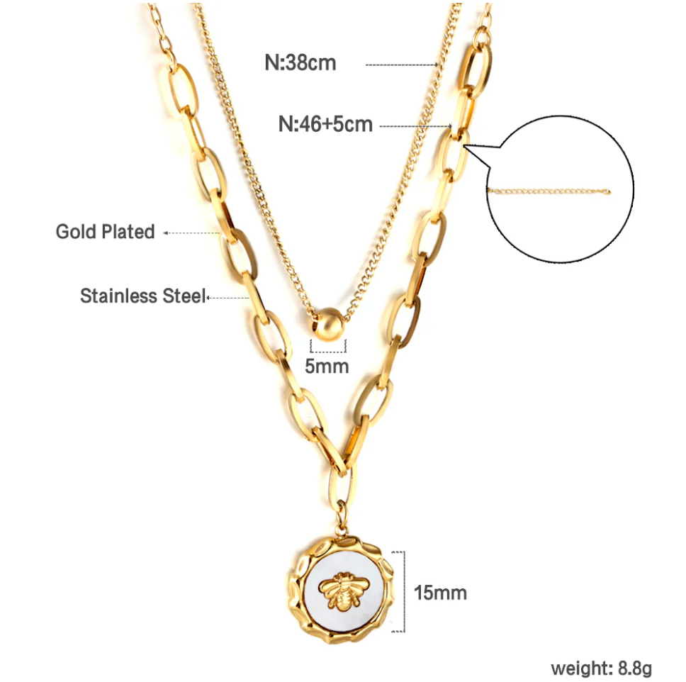FLEUR Golden Bee Pendant Chain Necklace