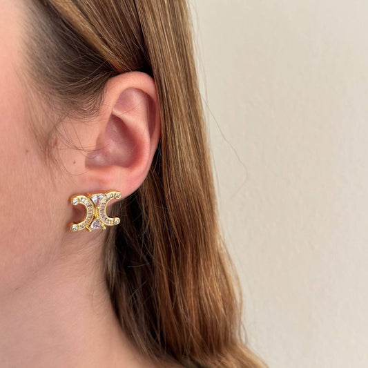 GABY Golden Celine Statement Earrings Studs