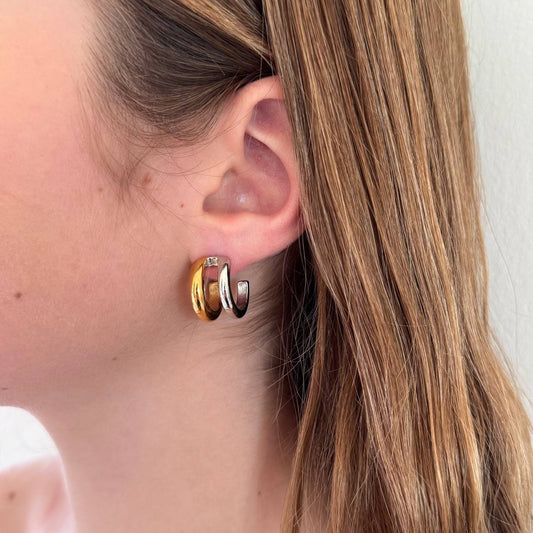 GIULIA Double Colored Earrings Silver and Gold Mix